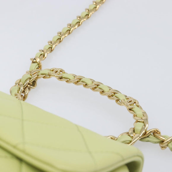 CHANEL Matelasse Chain Shoulder Bag Lamb Skin 2way Green Gold CC Auth 209576SM