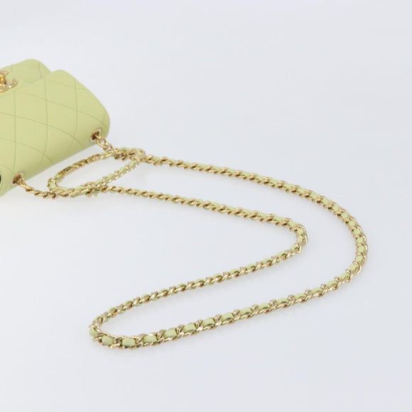 CHANEL Matelasse Chain Shoulder Bag Lamb Skin 2way Green Gold CC Auth 209576SM
