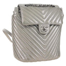 CHANEL V Stitch Backpack Leather Silver CC Auth 209577V-1