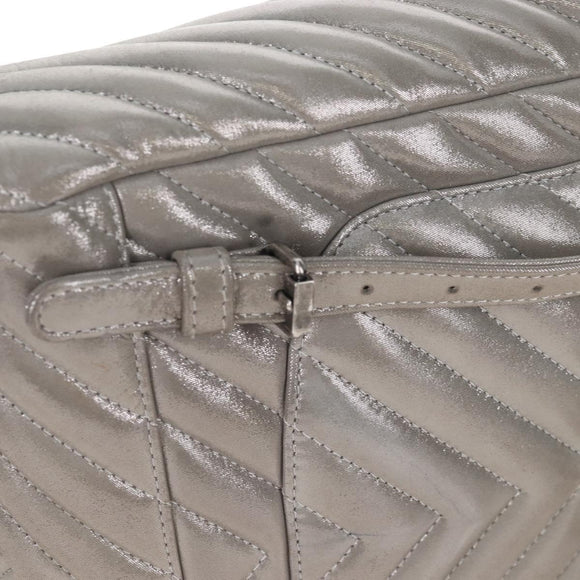 CHANEL V Stitch Backpack Leather Silver CC Auth 209577V