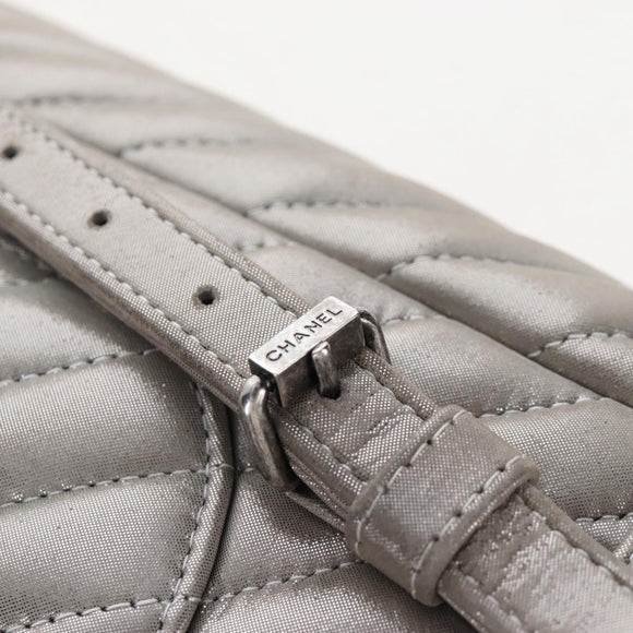 CHANEL V Stitch Backpack Leather Silver CC Auth 209577V