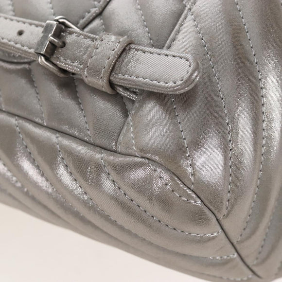 CHANEL V Stitch Backpack Leather Silver CC Auth 209577V