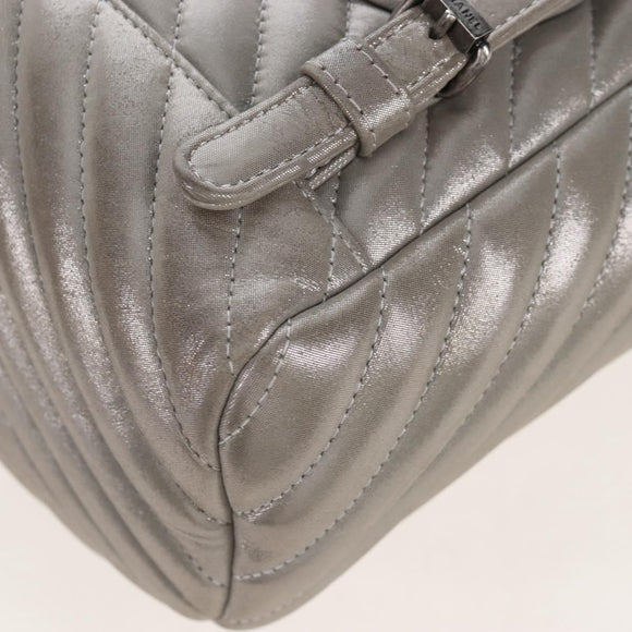 CHANEL V Stitch Backpack Leather Silver CC Auth 209577V