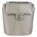 CHANEL V Stitch Backpack Leather Silver CC Auth 209577V-2