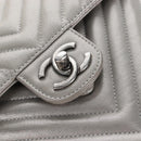 CHANEL V Stitch Backpack Leather Silver CC Auth 209577V-23