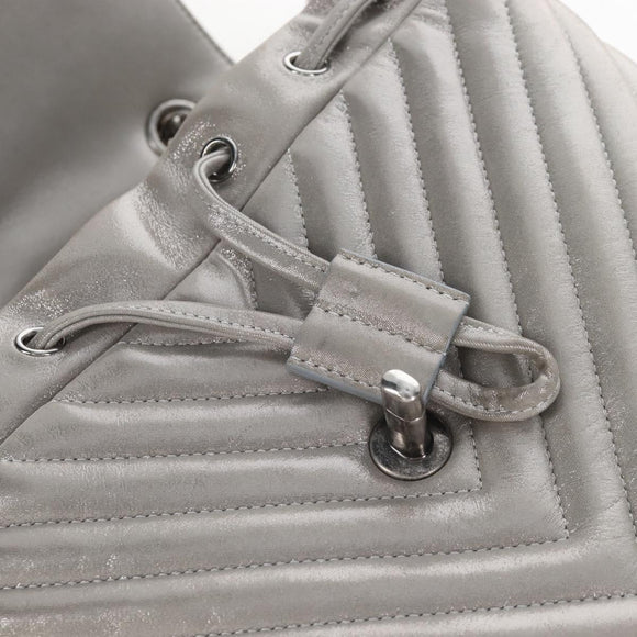 CHANEL V Stitch Backpack Leather Silver CC Auth 209577V