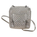 CHANEL V Stitch Backpack Leather Silver CC Auth 209577V-3
