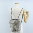 CHANEL V Stitch Backpack Leather Silver CC Auth 209577V-36