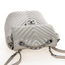 CHANEL V Stitch Backpack Leather Silver CC Auth 209577V-6