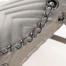 CHANEL V Stitch Backpack Leather Silver CC Auth 209577V-7