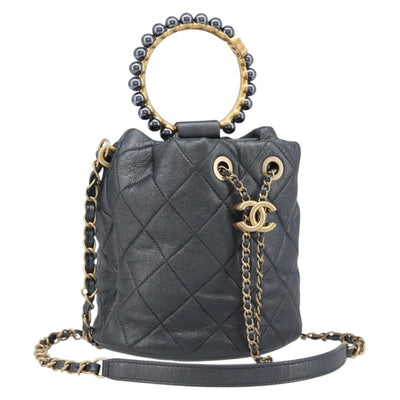 CHANEL Matelasse Chain Shoulder Bag Leather 2way Gray Gold Tone CC Auth 209579SM