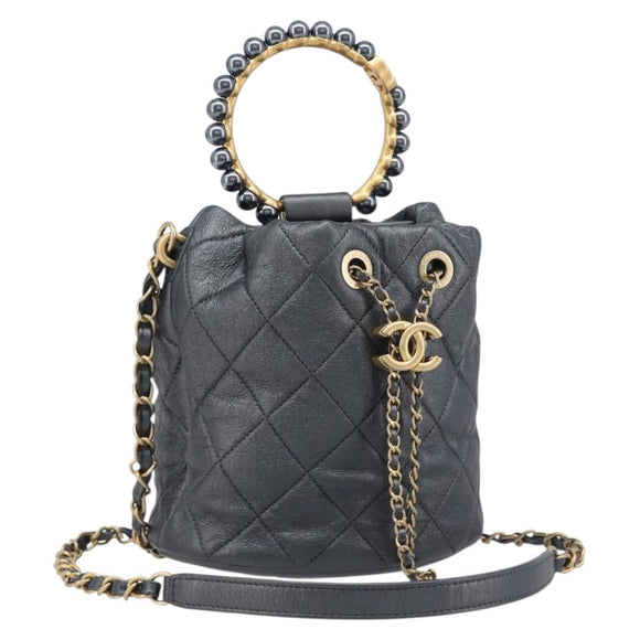 CHANEL Matelasse Chain Shoulder Bag Leather 2way Gray Gold Tone CC Auth 209579SM