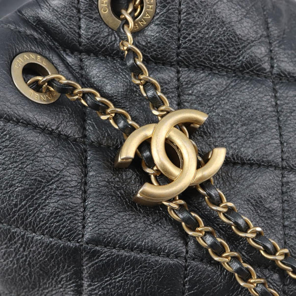 CHANEL Matelasse Chain Shoulder Bag Leather 2way Gray Gold Tone CC Auth 209579SM