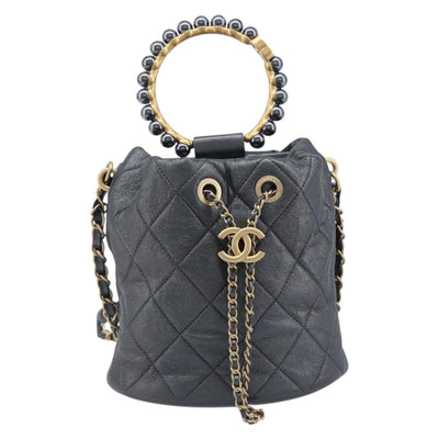 CHANEL Matelasse Chain Shoulder Bag Leather 2way Gray Gold Tone CC Auth 209579SM - 0
