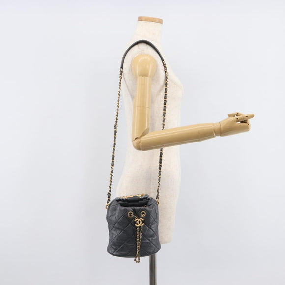 CHANEL Matelasse Chain Shoulder Bag Leather 2way Gray Gold Tone CC Auth 209579SM