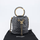 CHANEL Matelasse Chain Shoulder Bag Leather 2way Gray Gold Tone CC Auth 209579SM-27