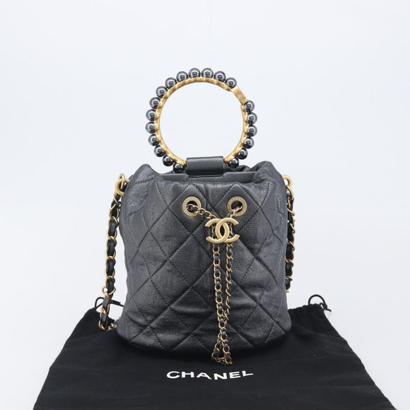 CHANEL Matelasse Chain Shoulder Bag Leather 2way Gray Gold Tone CC Auth 209579SM