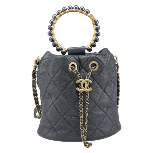 CHANEL Matelasse Chain Shoulder Bag Leather 2way Gray Gold Tone CC Auth 209579SM