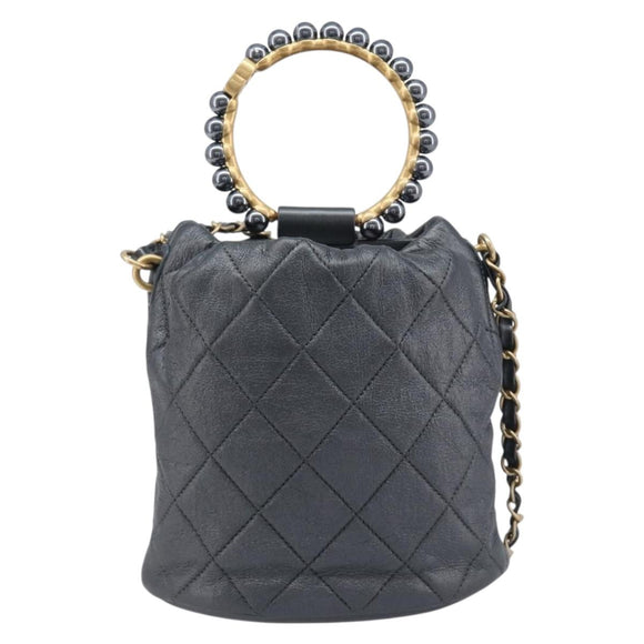 CHANEL Matelasse Chain Shoulder Bag Leather 2way Gray Gold Tone CC Auth 209579SM