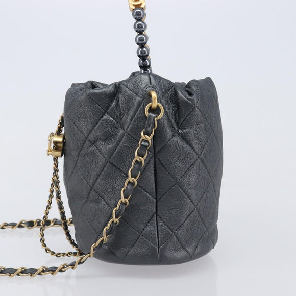 CHANEL Matelasse Chain Shoulder Bag Leather 2way Gray Gold Tone CC Auth 209579SM