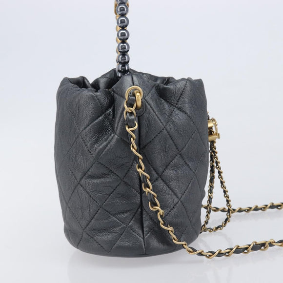 CHANEL Matelasse Chain Shoulder Bag Leather 2way Gray Gold Tone CC Auth 209579SM