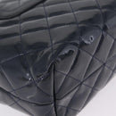 CHANEL Matelasse Chain Shoulder Bag Patent Navy Silver CC Auth 209580A-13