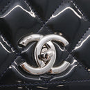 CHANEL Matelasse Chain Shoulder Bag Patent Navy Silver CC Auth 209580A-15