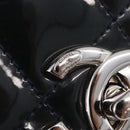 CHANEL Matelasse Chain Shoulder Bag Patent Navy Silver CC Auth 209580A-16
