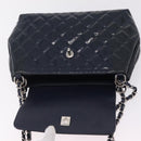 CHANEL Matelasse Chain Shoulder Bag Patent Navy Silver CC Auth 209580A-17