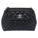 CHANEL Matelasse Chain Shoulder Bag Patent Navy Silver CC Auth 209580A-2