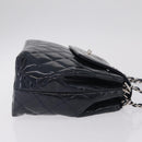 CHANEL Matelasse Chain Shoulder Bag Patent Navy Silver CC Auth 209580A-4