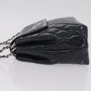 CHANEL Matelasse Chain Shoulder Bag Patent Navy Silver CC Auth 209580A-5