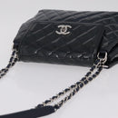 CHANEL Matelasse Chain Shoulder Bag Patent Navy Silver CC Auth 209580A-6