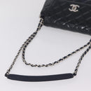 CHANEL Matelasse Chain Shoulder Bag Patent Navy Silver CC Auth 209580A-7