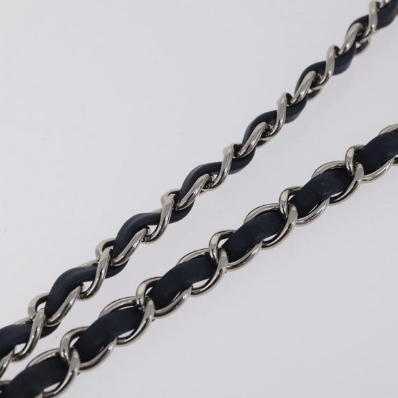 CHANEL Matelasse Chain Shoulder Bag Patent Navy Silver CC Auth 209580A