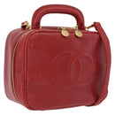 CHANEL Vanity Hand Bag Caviar Skin 2way Red Gold Tone CC Auth 209581-1