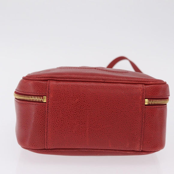CHANEL Vanity Hand Bag Caviar Skin 2way Red Gold Tone CC Auth 209581