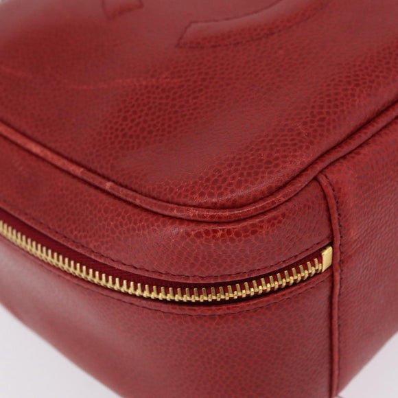 CHANEL Vanity Hand Bag Caviar Skin 2way Red Gold Tone CC Auth 209581