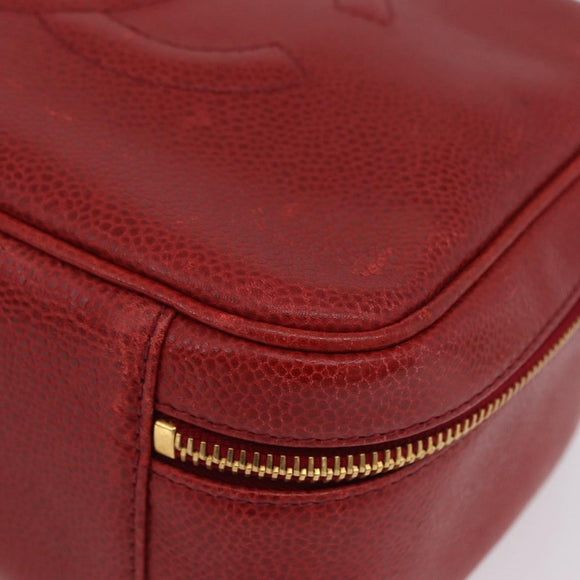 CHANEL Vanity Hand Bag Caviar Skin 2way Red Gold Tone CC Auth 209581