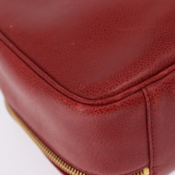 CHANEL Vanity Hand Bag Caviar Skin 2way Red Gold Tone CC Auth 209581