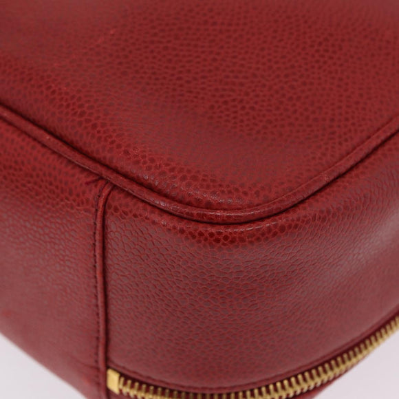 CHANEL Vanity Hand Bag Caviar Skin 2way Red Gold Tone CC Auth 209581