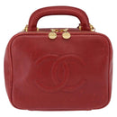 CHANEL Vanity Hand Bag Caviar Skin 2way Red Gold Tone CC Auth 209581-2