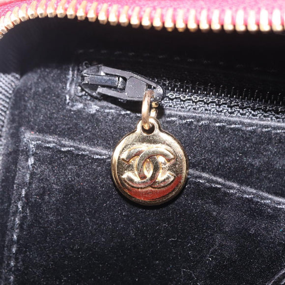 CHANEL Vanity Hand Bag Caviar Skin 2way Red Gold Tone CC Auth 209581