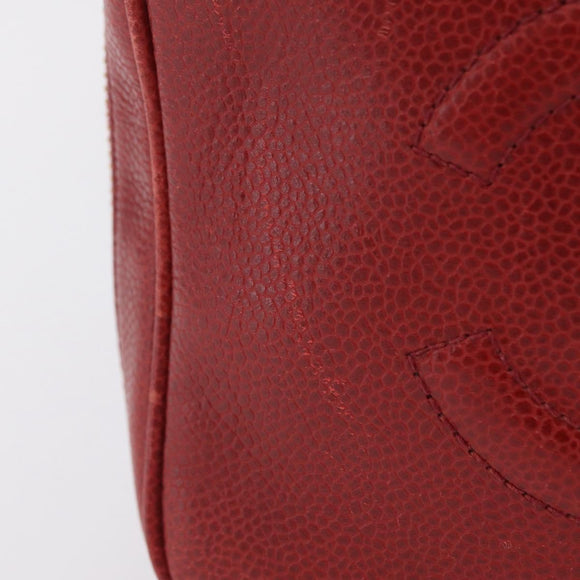 CHANEL Vanity Hand Bag Caviar Skin 2way Red Gold Tone CC Auth 209581