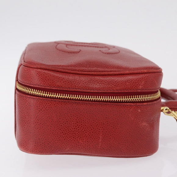 CHANEL Vanity Hand Bag Caviar Skin 2way Red Gold Tone CC Auth 209581