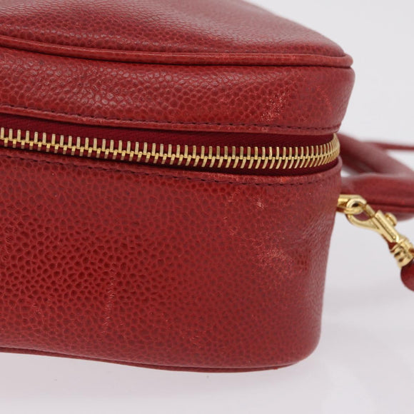 CHANEL Vanity Hand Bag Caviar Skin 2way Red Gold Tone CC Auth 209581
