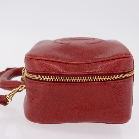 CHANEL Vanity Hand Bag Caviar Skin 2way Red Gold Tone CC Auth 209581