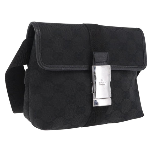 GUCCI GG Canvas Waist Bag Black Silver 131236 Auth 209592A