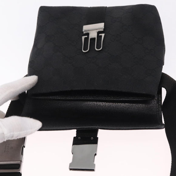 GUCCI GG Canvas Waist Bag Black Silver 131236 Auth 209592A