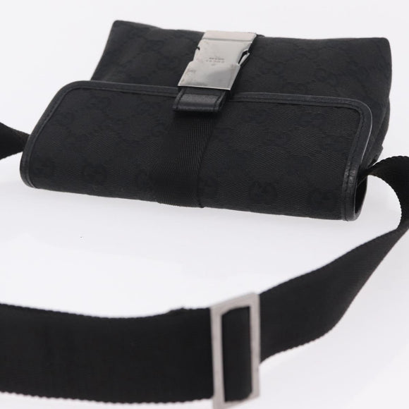 GUCCI GG Canvas Waist Bag Black Silver 131236 Auth 209592A